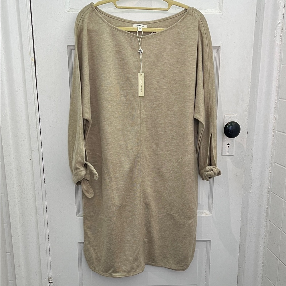 Max Studio Neutral Beige Long Sleeve Knit Shift Dress Size L